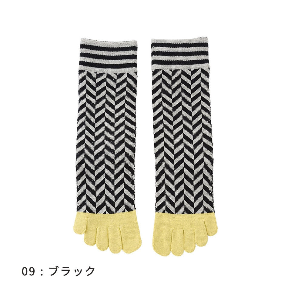 knitido コアグリップ ヘリンボーン ハイクルー 5本指ソックス 23-25cm