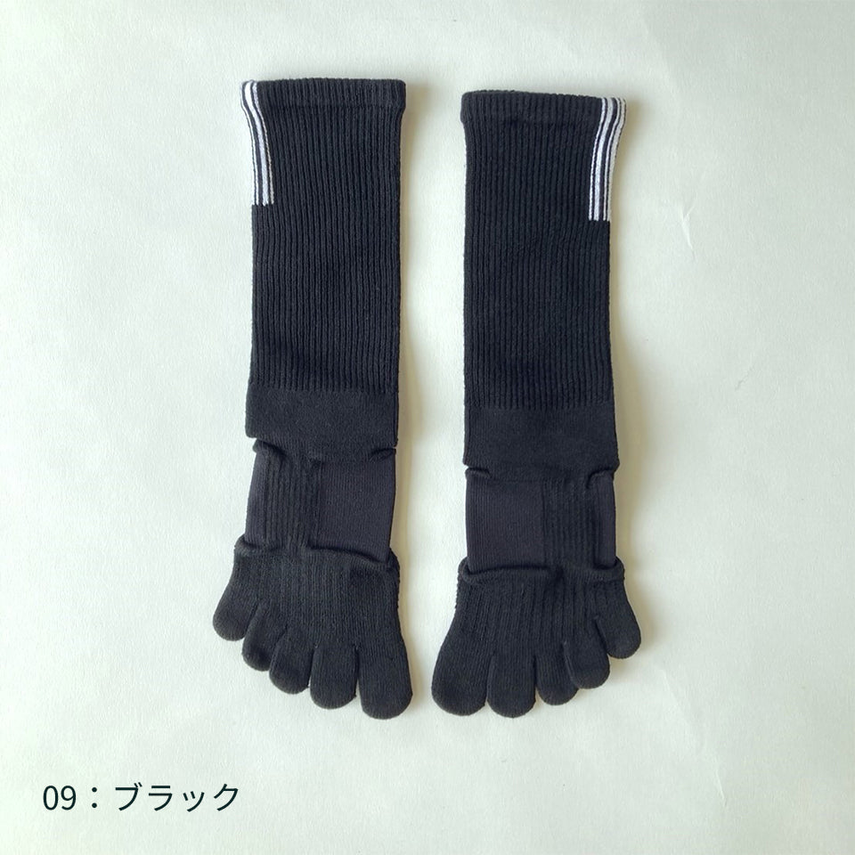 knitido ラン・エアークッション タグストライプ ハイクルー 5本指ソックス