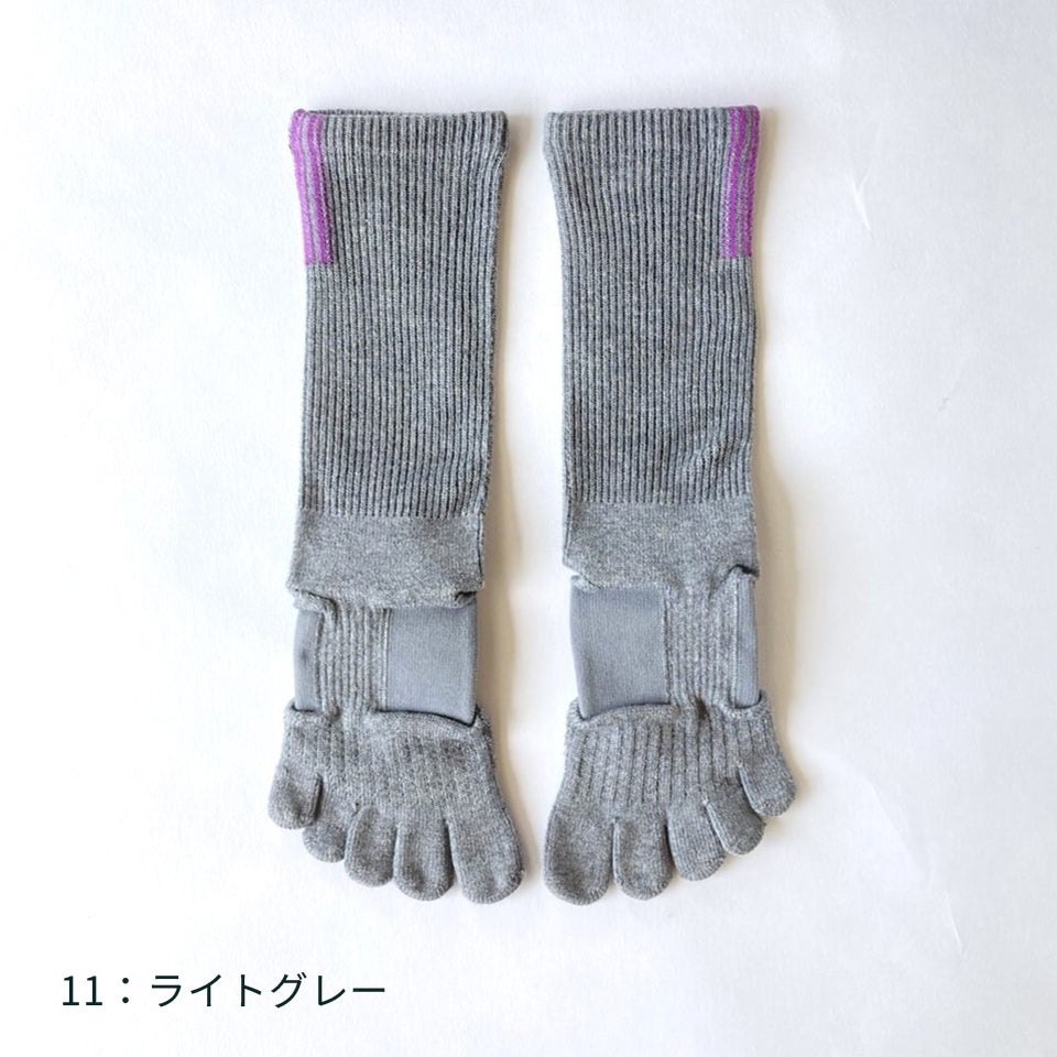 knitido ラン・エアークッション タグストライプ ハイクルー 5本指ソックス