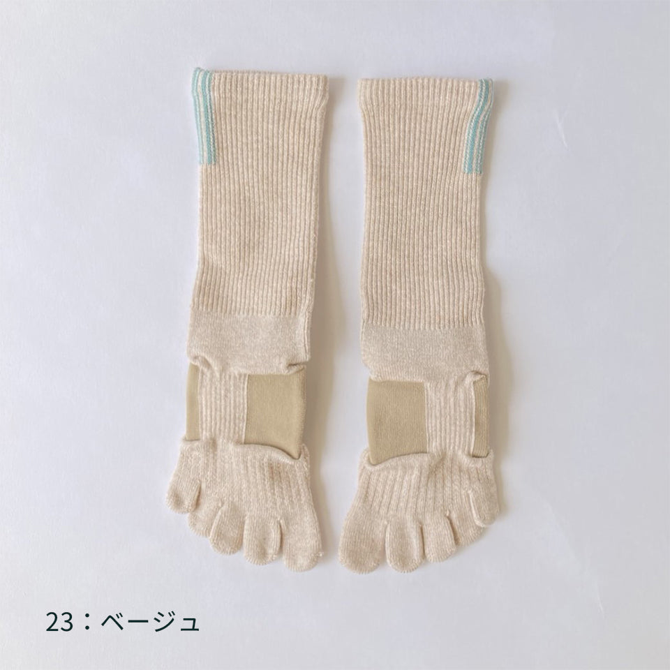 knitido ラン・エアークッション タグストライプ ハイクルー 5本指ソックス