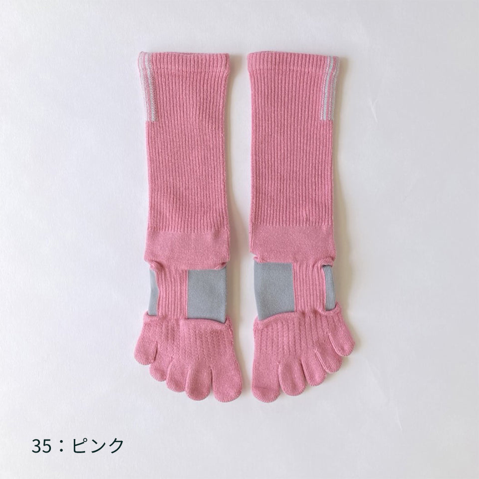 knitido ラン・エアークッション タグストライプ ハイクルー 5本指ソックス