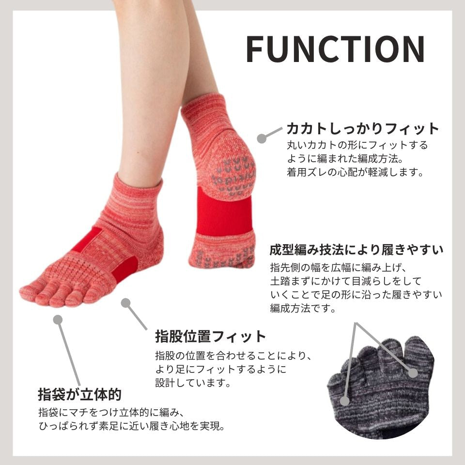 knitido ラン・エアークッション マーブルメッシュ ロークルー 5本指ソックス 25-27cm