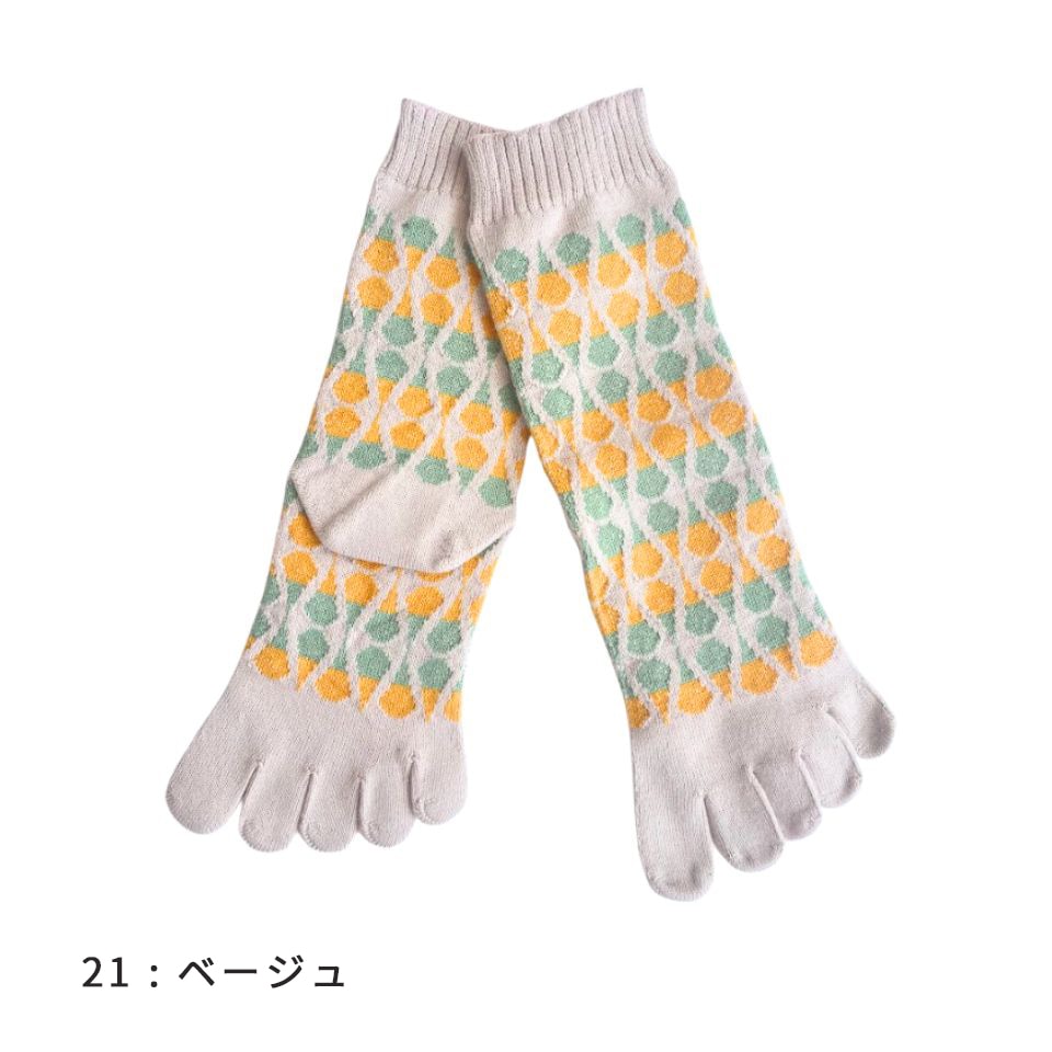 knitido カジュアル ティア柄 ロークルー 5本指ソックス 23-25cm