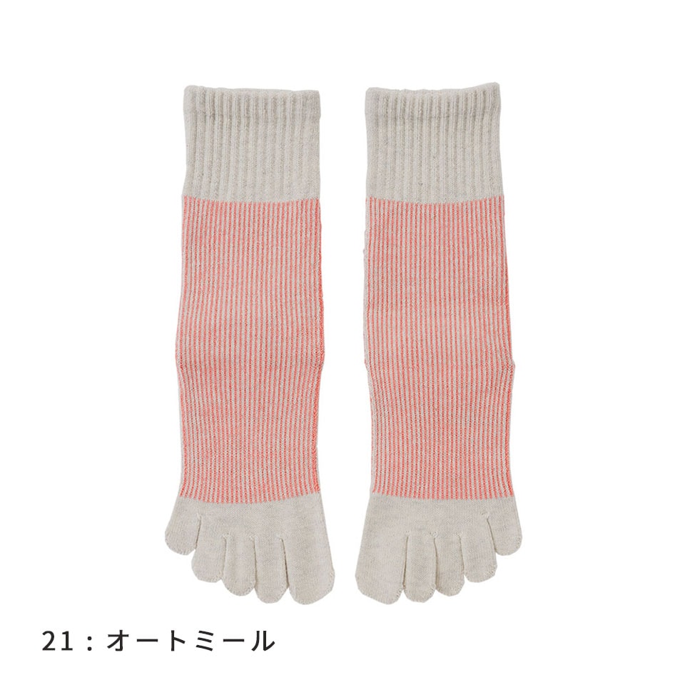 knitido コアグリップ ラメ ピンストライプ ハイクルー 5本指ソックス 23-25cm