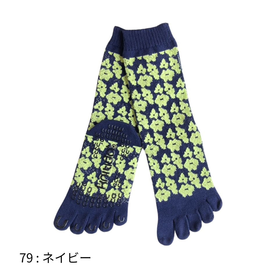 knitido コアグリップ フラワー柄 ロークルー 5本指ソックス