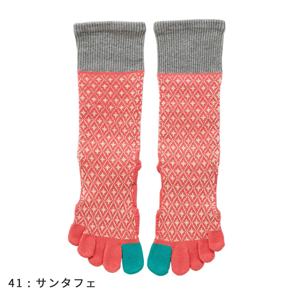 knitido ベーシック・エアークッション バイヤスダイヤ ハイクルー 5本指ソックス 23-25cm