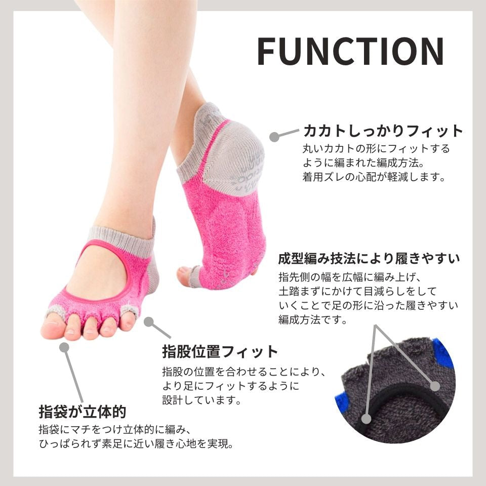 knitido ベーシック・エアークッション 撚杢バイカラー カバー 指なし 5本指ソックス 23-25cm