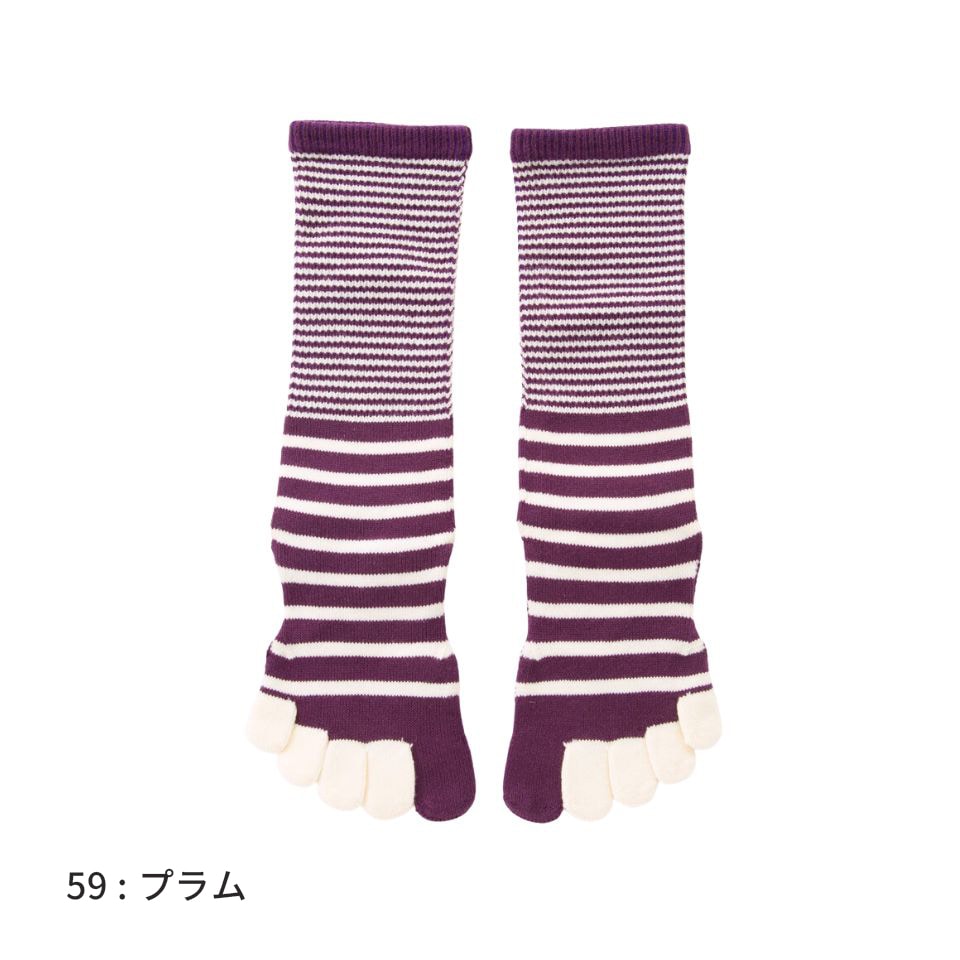 knitido ベーシック・エアークッション バイカラーボーダー ハイクルー 5本指ソックス 23-25cm