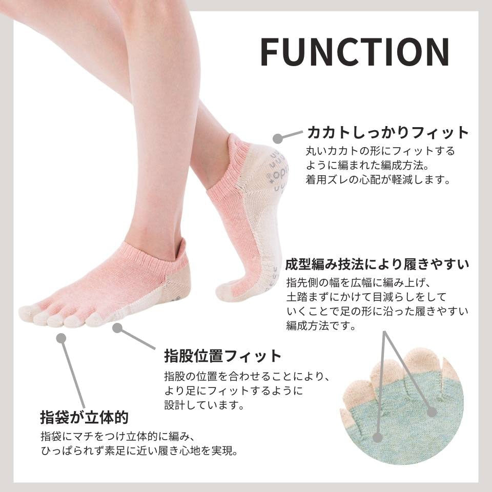 knitido ベーシック・エアークッション ボタニカルダイ ツートンカラー アンクル 5本指ソックス 23-25cm