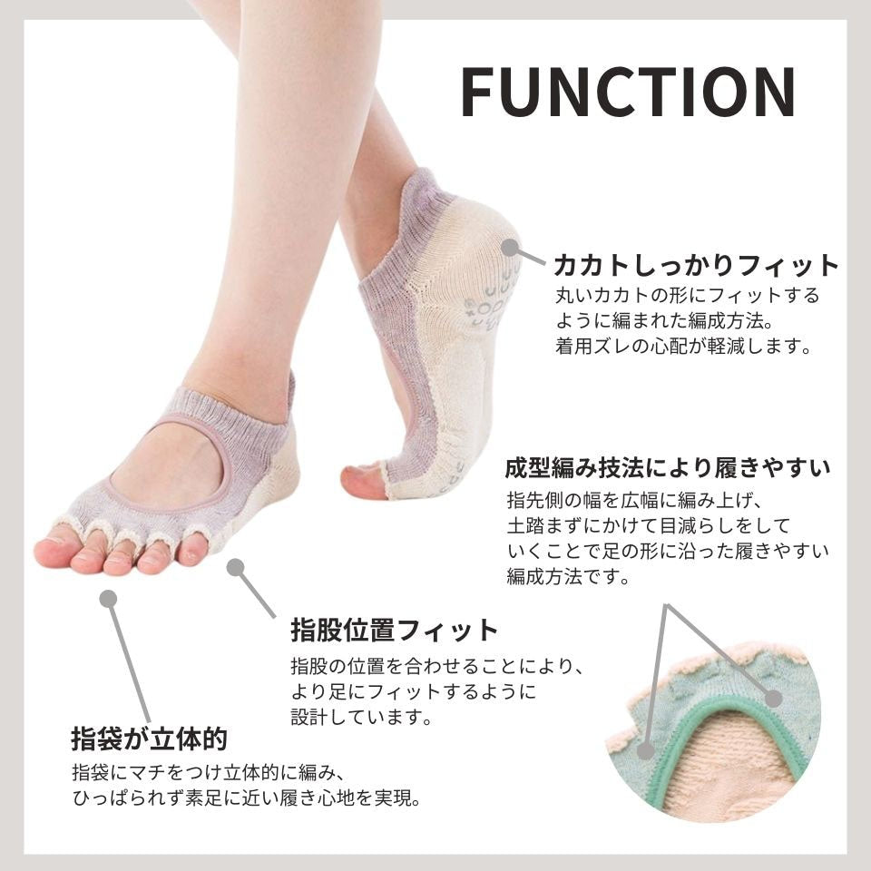 knitido ベーシック・エアークッション ボタニカルダイ ツートンカラー カバー 指なし 5本指ソックス 23-25cm