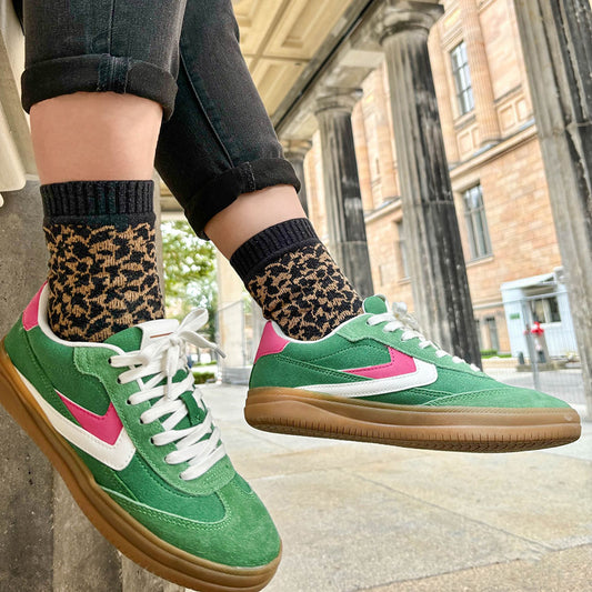 knitido カジュアル ヒョウ柄 ロークルー 5本指ソックス