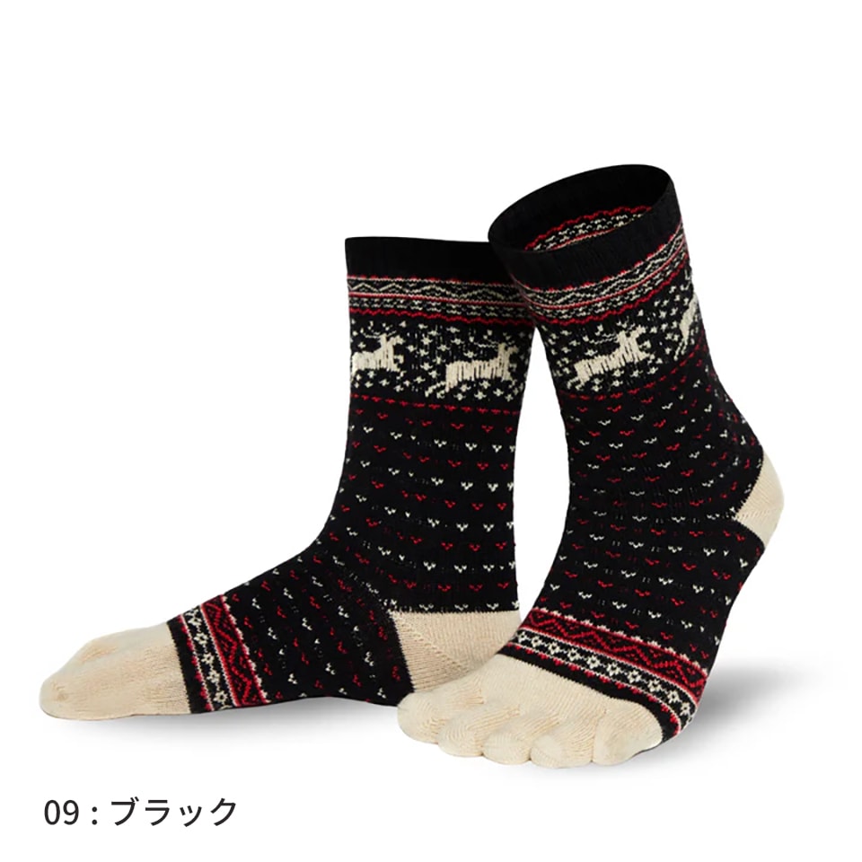 knitido EU カジュアル シカ柄 ウール混ハイクルー 5本指ソックス
