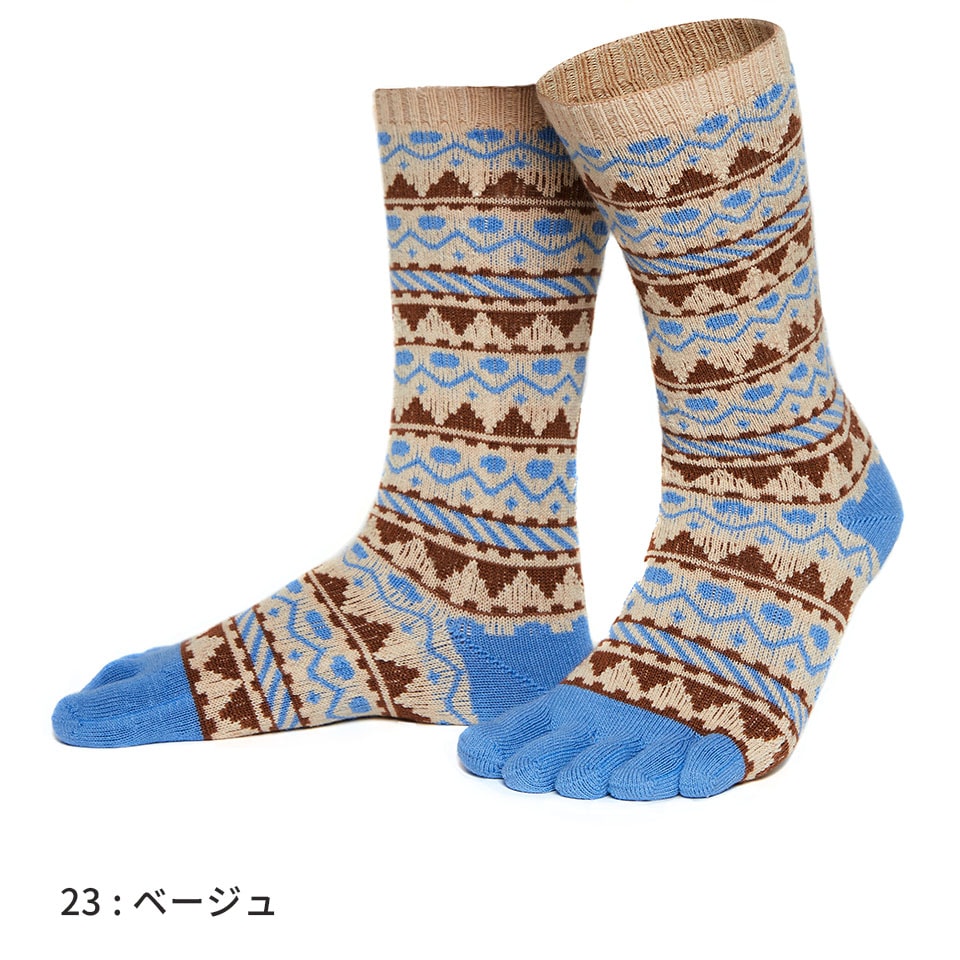 knitido EU カジュアル 幾何学柄 ウール混ハイクルー 5本指ソックス