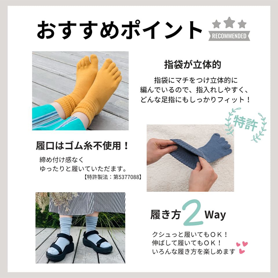 knitido カジュアル 綿スタンダード ロークルー 5本指ソックス 23-25cm