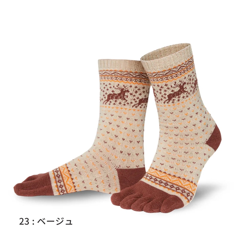 knitido EU カジュアル シカ柄 ウール混ハイクルー 5本指ソックス