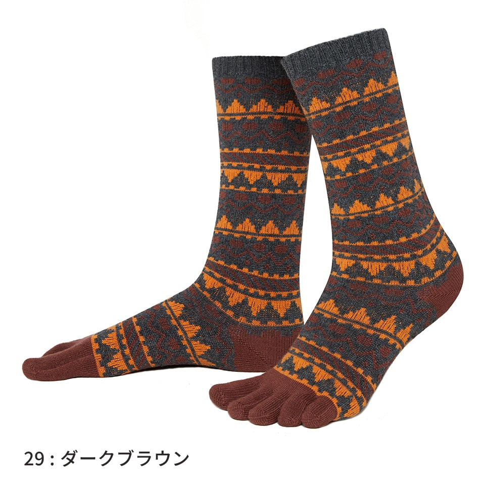 knitido EU カジュアル 幾何学柄 ウール混ハイクルー 5本指ソックス