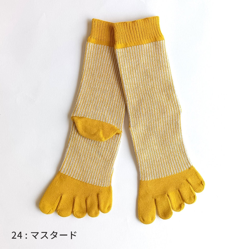 knitido カジュアル 3色ラメピンストライプ柄 ロークルー 5本指ソックス