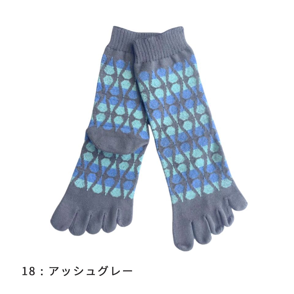 knitido カジュアル ティア柄 ロークルー 5本指ソックス 25-27cm
