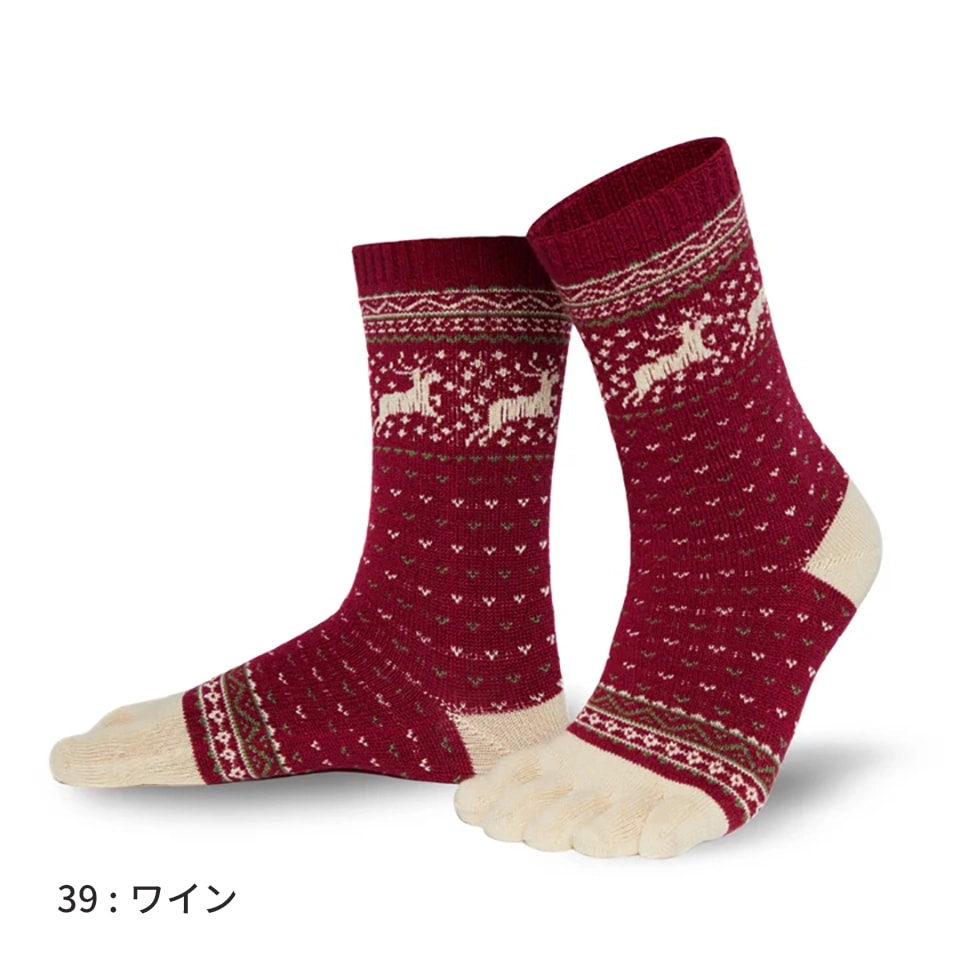 knitido EU カジュアル シカ柄 ウール混ハイクルー 5本指ソックス