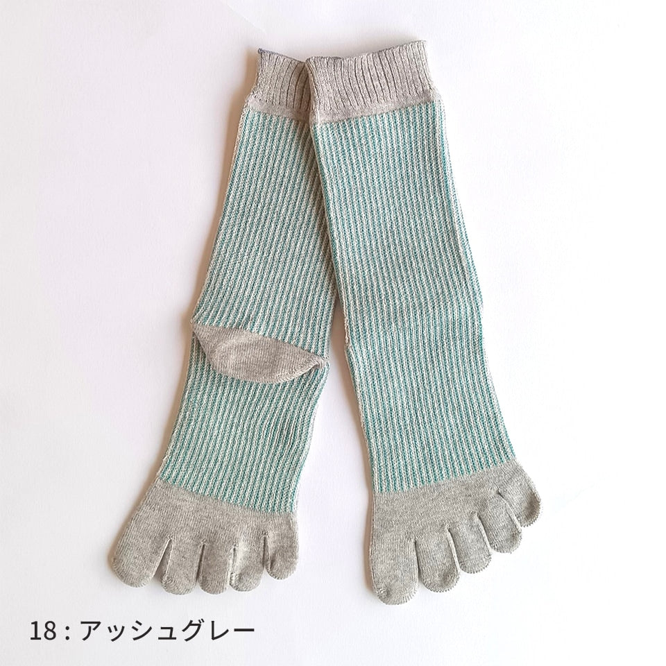 knitido カジュアル 3色ラメピンストライプ柄 ロークルー 5本指ソックス