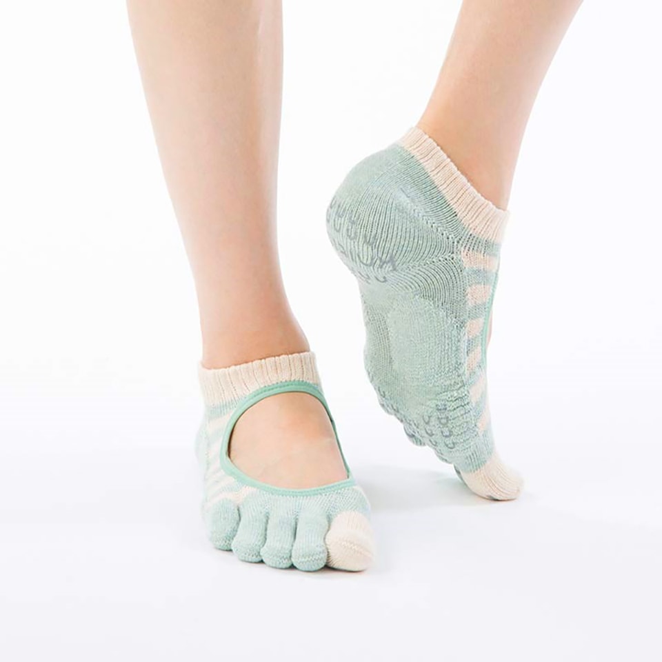 knitido ベーシック・エアークッション ボタニカルダイ バイカラーボーダー カバー 5本指ソックス 23-25cm
