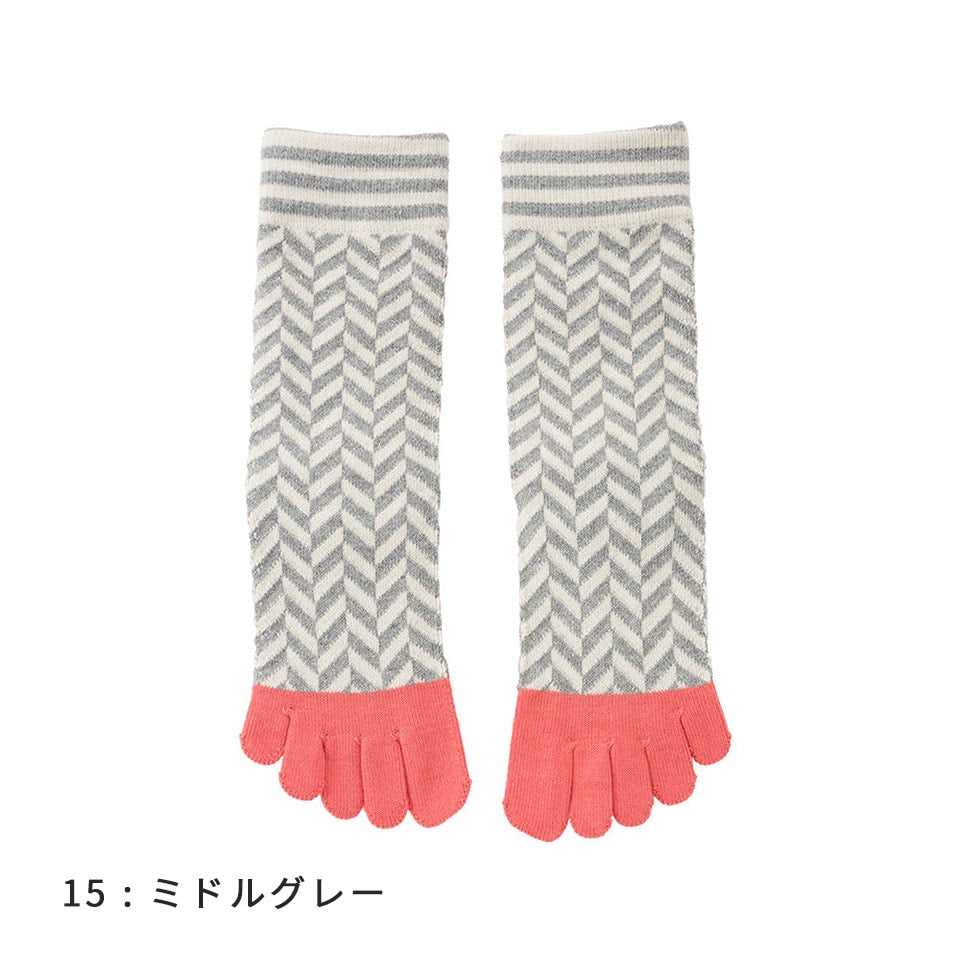 knitido コアグリップ ヘリンボーン ハイクルー 5本指ソックス 23-25cm