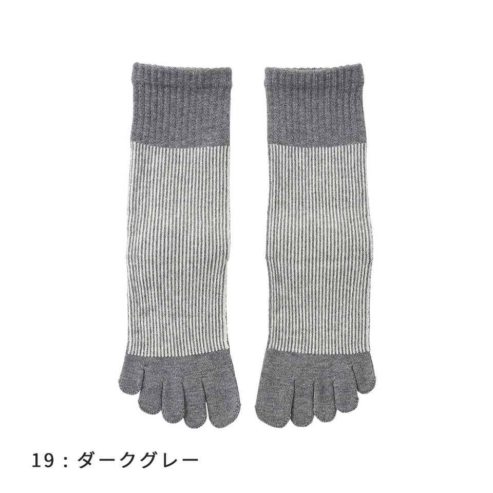 knitido コアグリップ ラメ ピンストライプ ハイクルー 5本指ソックス 23-25cm