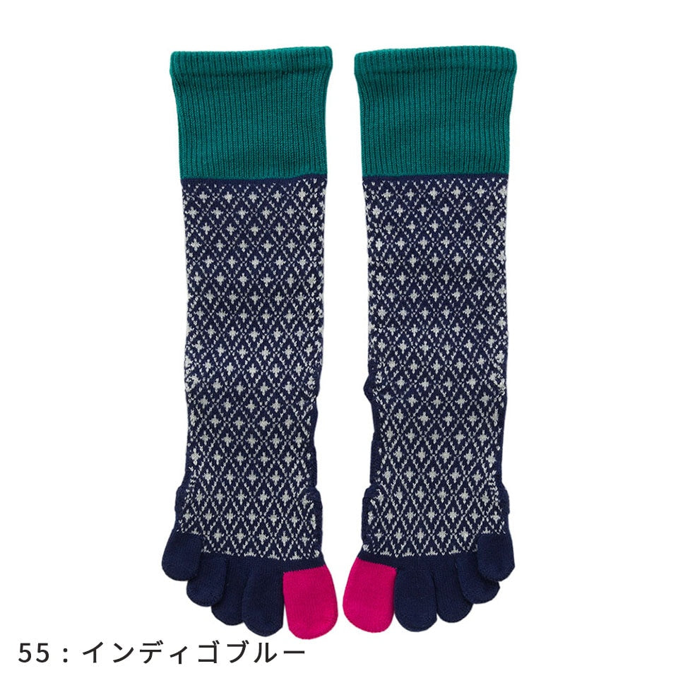 knitido ベーシック・エアークッション バイヤスダイヤ ハイクルー 5本指ソックス 23-25cm