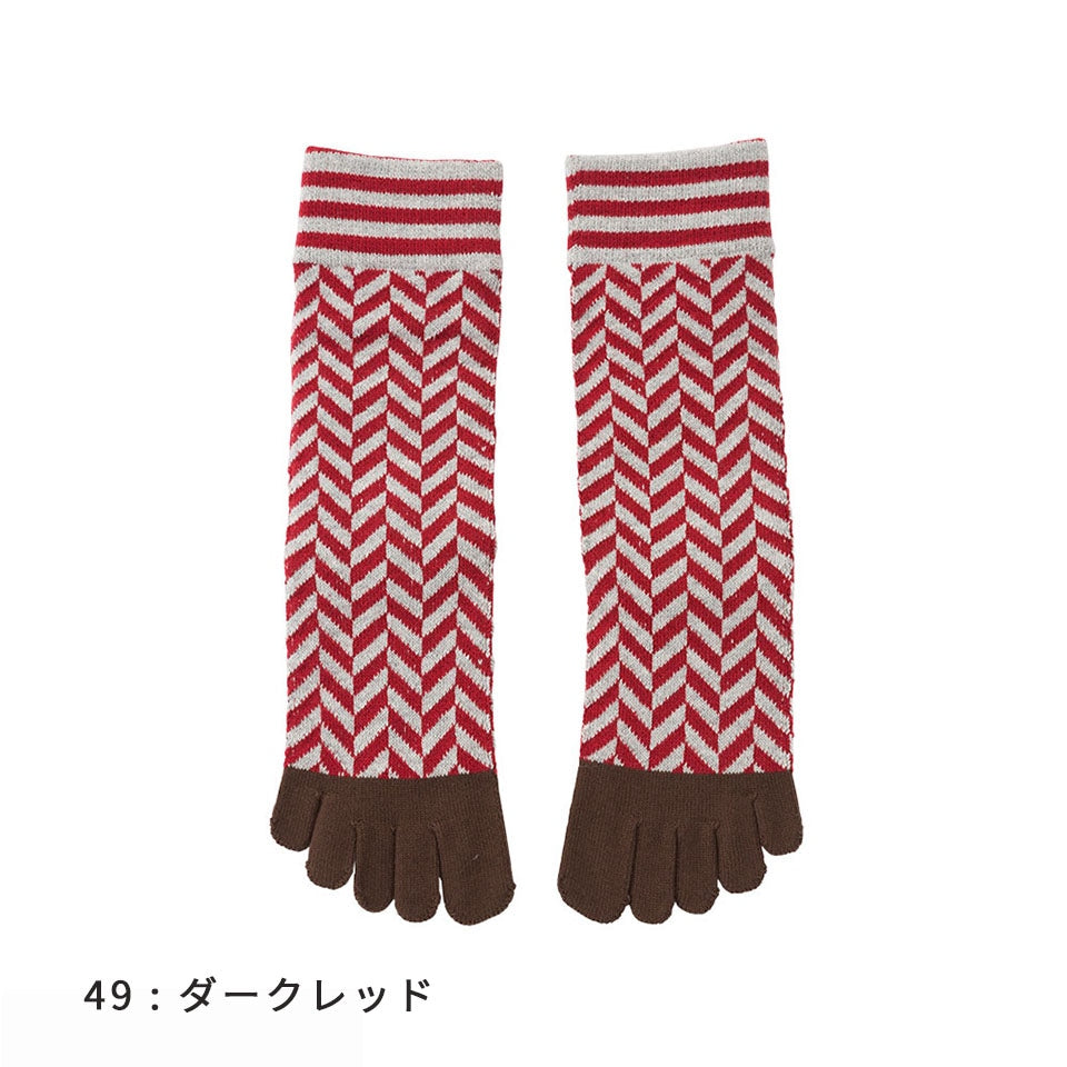 knitido コアグリップ ヘリンボーン ハイクルー 5本指ソックス 23-25cm