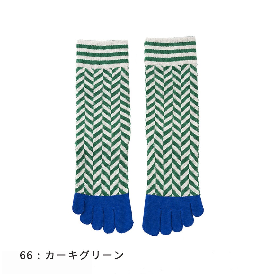 knitido コアグリップ ヘリンボーン ハイクルー 5本指ソックス 23-25cm