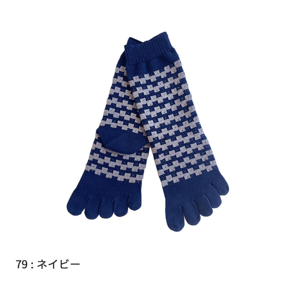 knitido カジュアル レンガ柄 ロークルー 5本指ソックス 23-25cm 【数量限定】