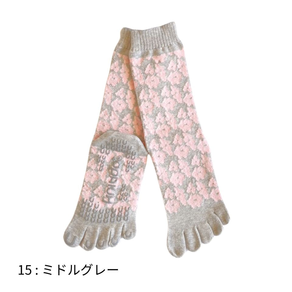 knitido コアグリップ フラワー柄 ロークルー 5本指ソックス