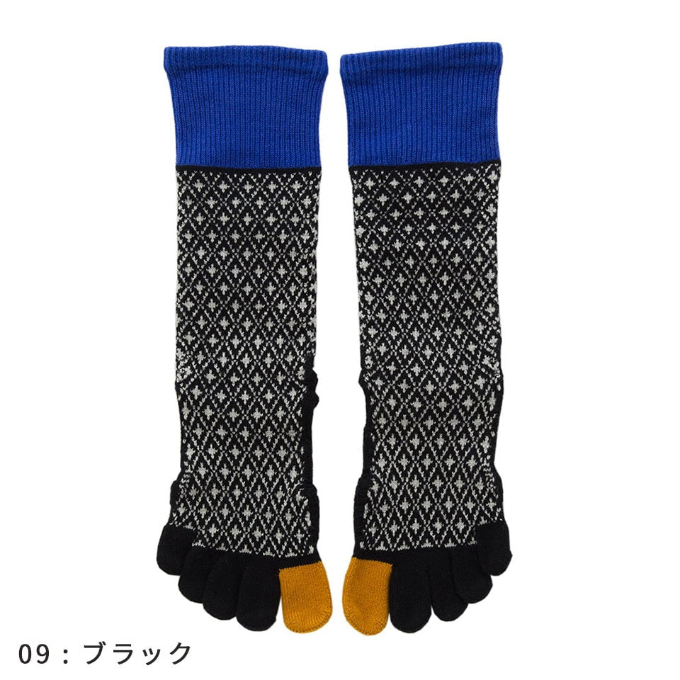 knitido ベーシック・エアークッション バイヤスダイヤ ハイクルー 5本指ソックス 23-25cm