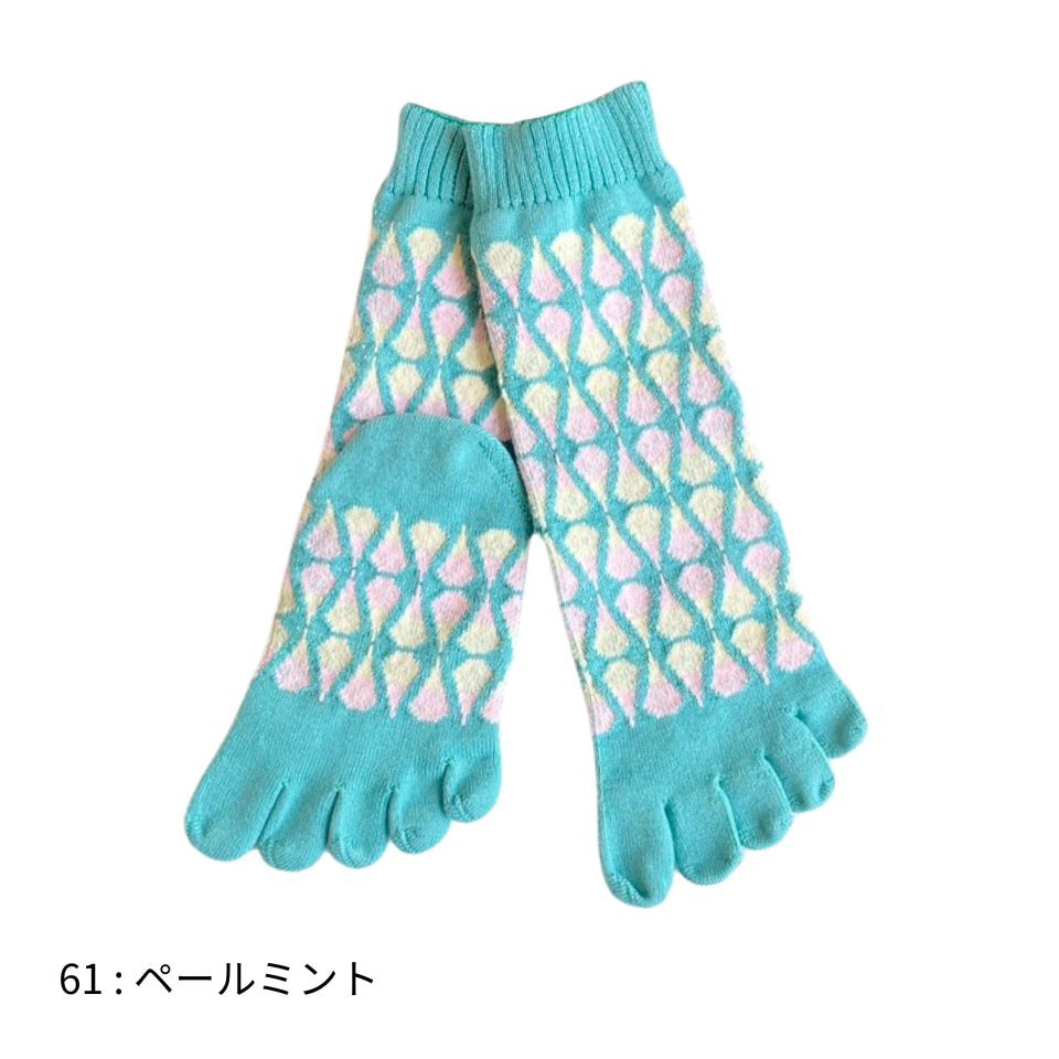 knitido カジュアル ティア柄 ロークルー 5本指ソックス 25-27cm