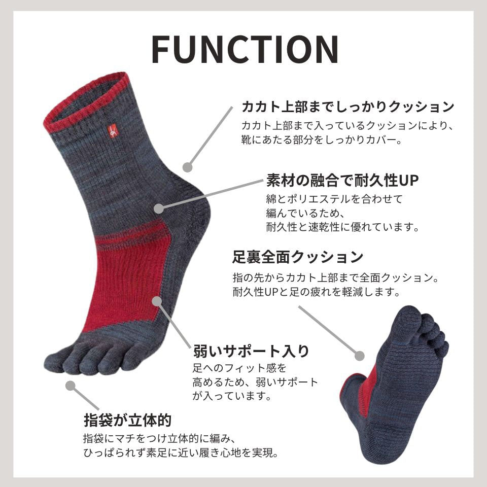 knitido EU ハイキング ロークルー 5本指ソックス 23-25cm
