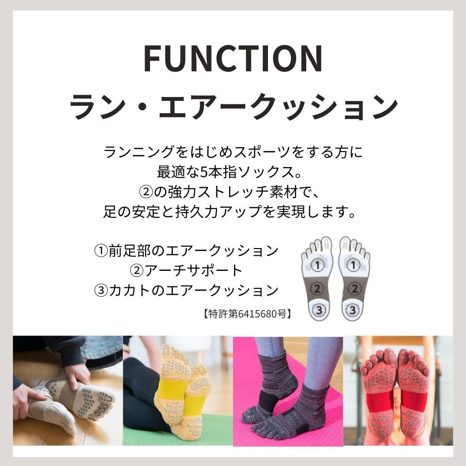 knitido ラン・エアークッション バイカラー アンクル 5本指ソックス