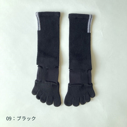 knitido ラン・エアークッション タグストライプ ハイクルー 5本指ソックス