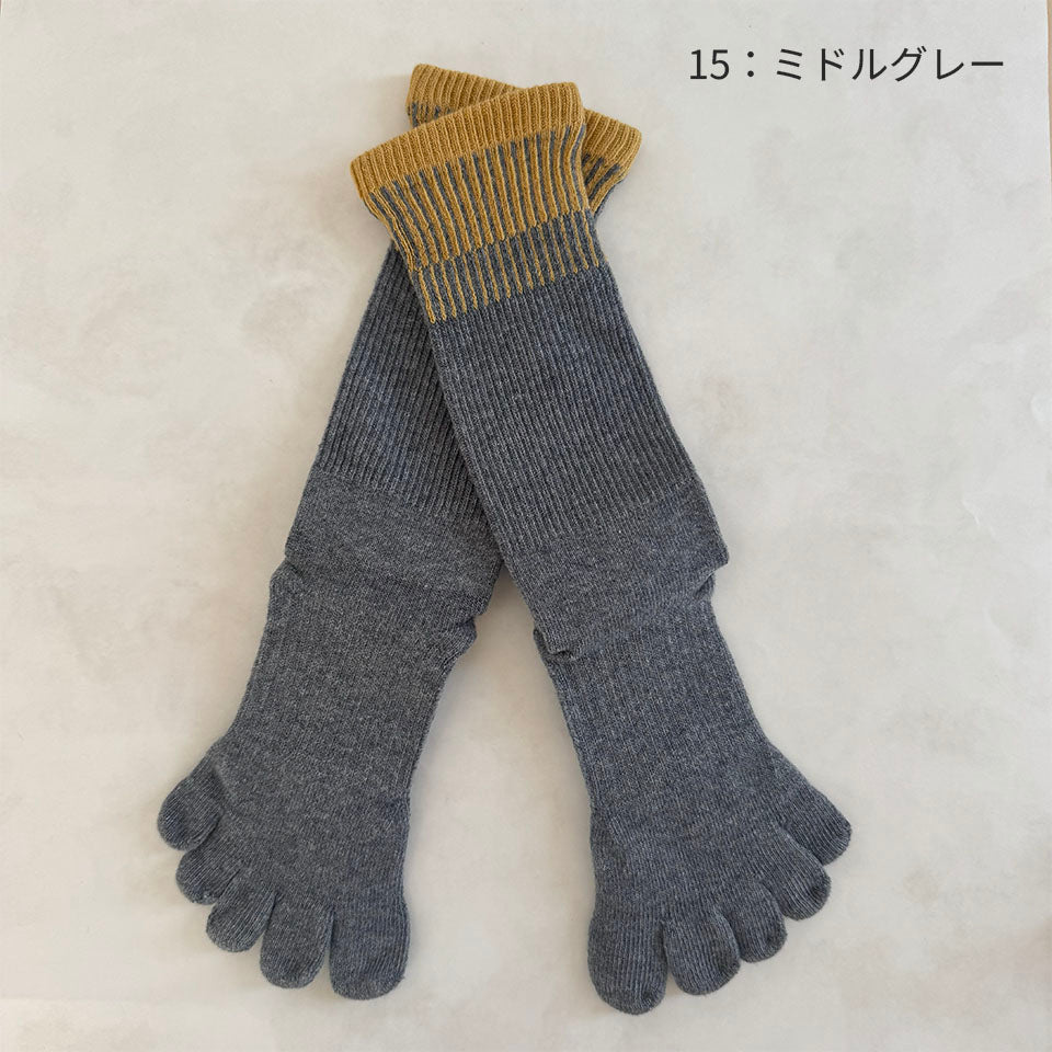 ビューティー・エアークッション バイカラーストライプ ハイクルー 5本指ソックス