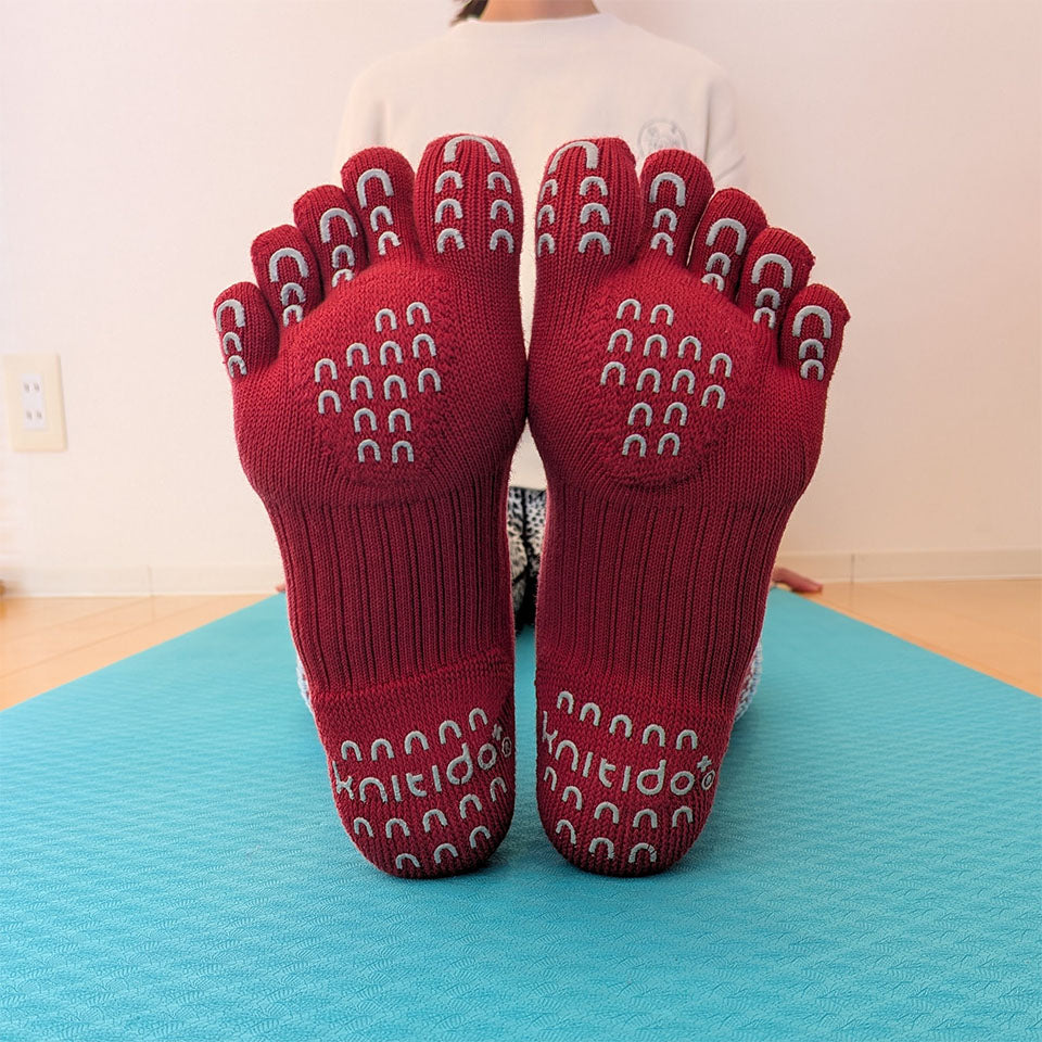 ビューティー・エアークッション バイカラーストライプ ハイクルー 5本指ソックス