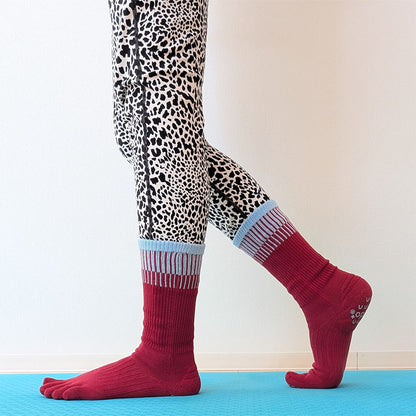 ビューティー・エアークッション バイカラーストライプ ハイクルー 5本指ソックス