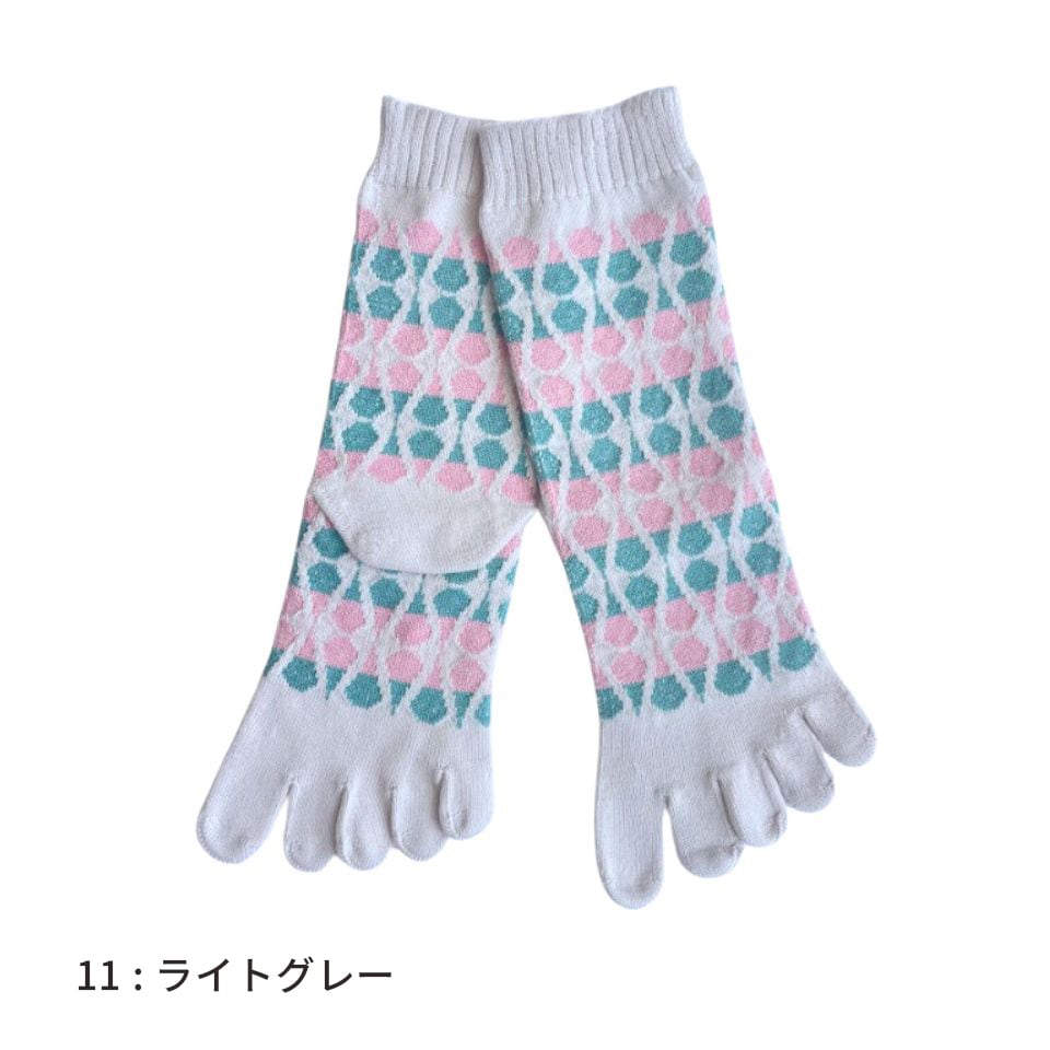 knitido カジュアル ティア柄 ロークルー 5本指ソックス 25-27cm