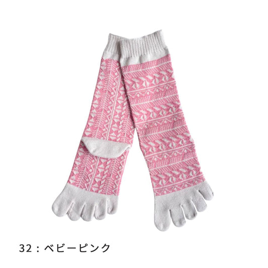 カジュアル アシメ柄 ロークルー 5本指ソックス