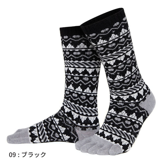 EU カジュアル 幾何学柄 ウール混ハイクルー 5本指ソックス