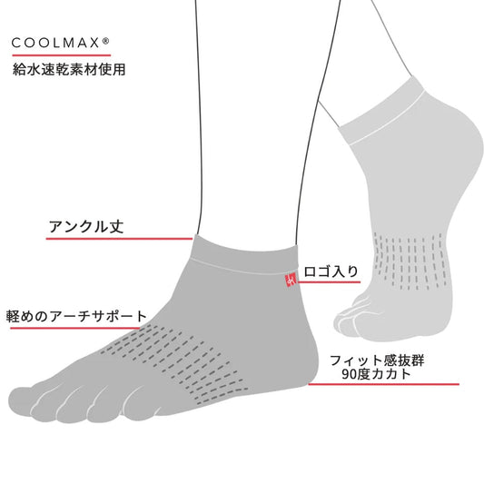 EU 薄手 クールマックス アンクル 5本指ソックス 25-27cm【在庫なくなり次第終了】