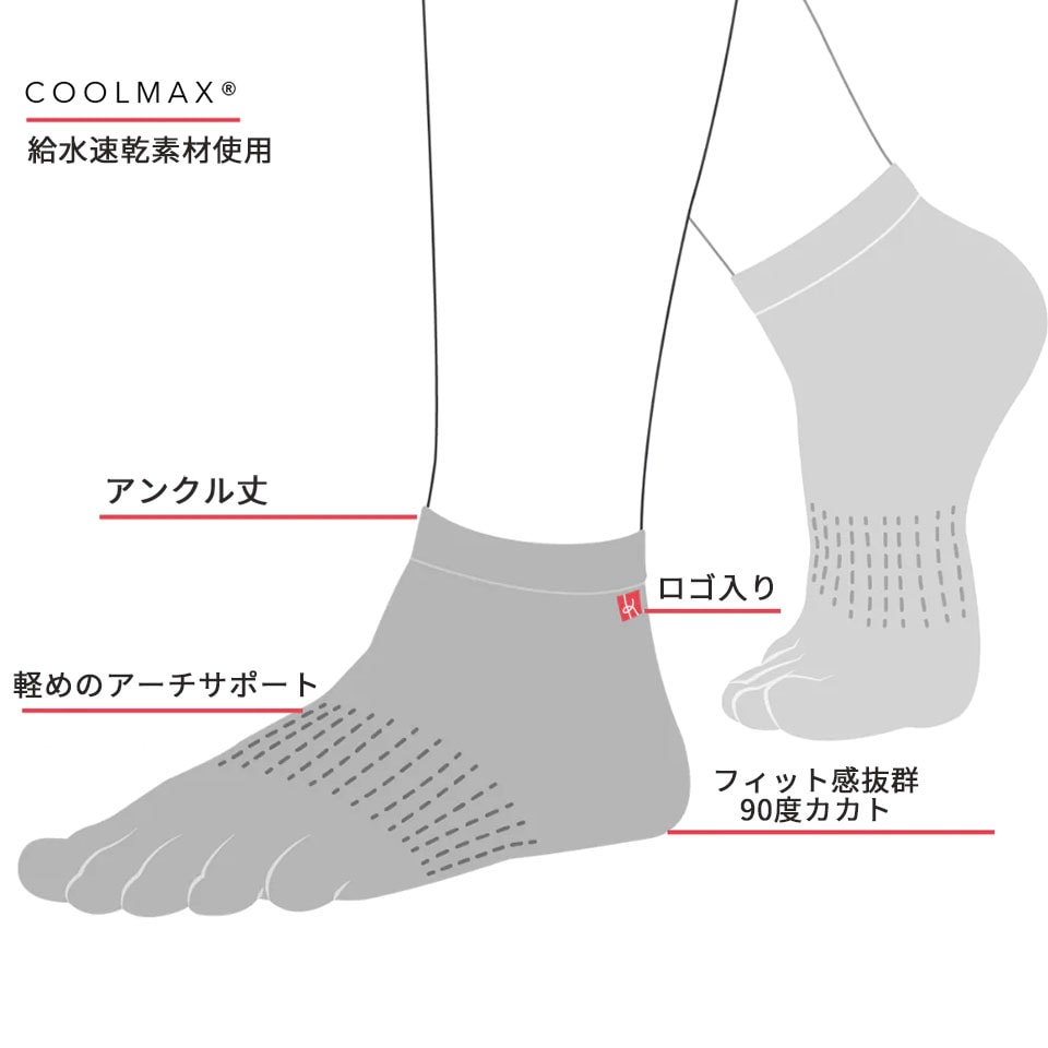 knitido EU 薄手 クールマックス アンクル 5本指ソックス 29-31cm【数量限定】