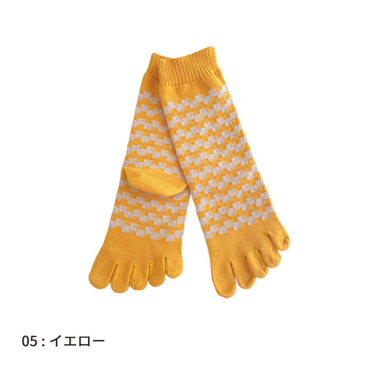 カジュアル レンガ柄 ロークルー 5本指ソックス【数量限定】